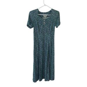 Vintage Ms Conduct California Women's Green Floral Short Sleeve Jersey Dress - 6